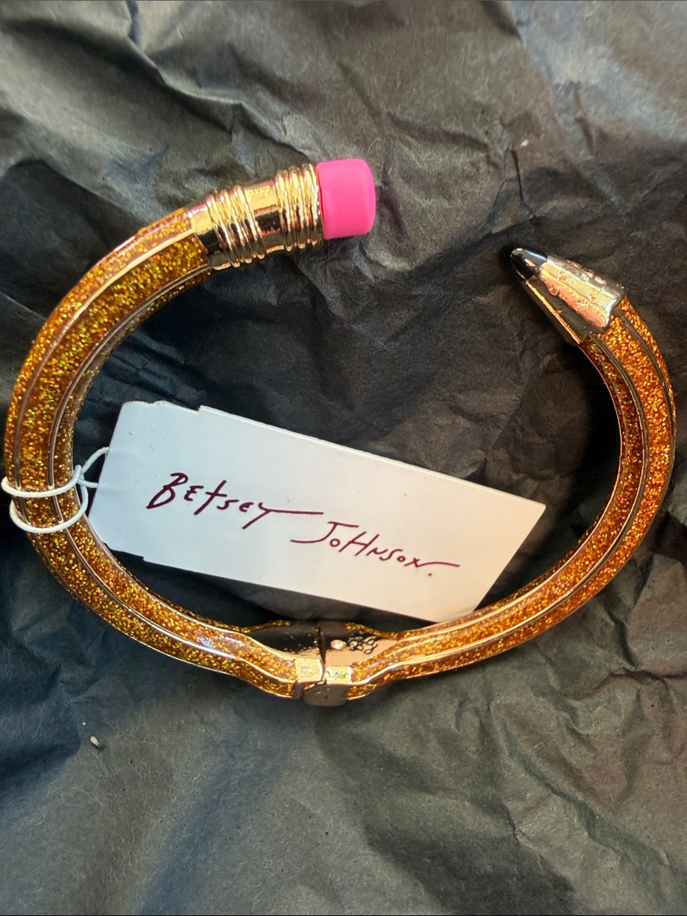 Betsey Johnson Gold Glitter Pencil-Style Bangle with Pink Eraser Accent